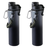Kuber Industries Water Bottle | Steel Water Bottle for Daily Use | Vacuum Insulated Flask Water Bottle with Rope | Hot & Cold Water Bottle | 720 ML | LX-230603 | Pack of 2 | Black & Gray